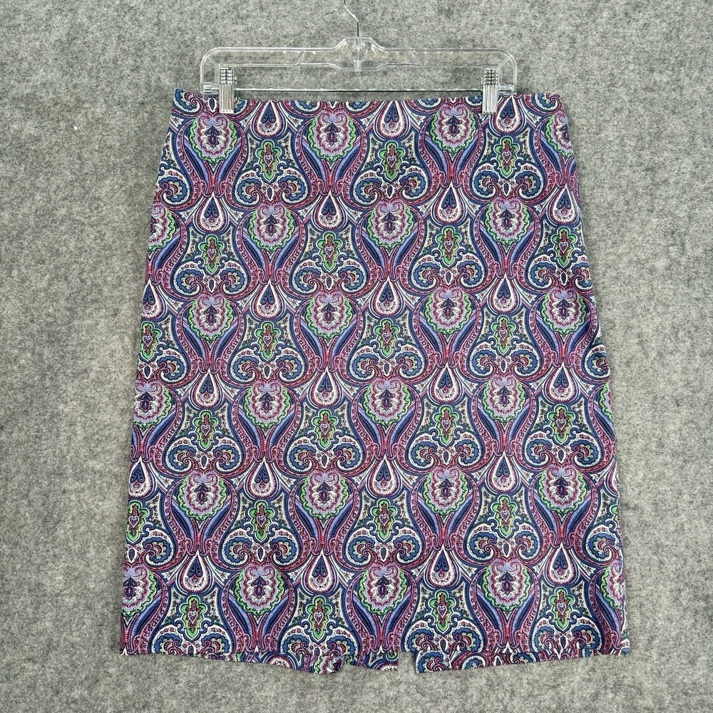 Talbots Pencil Skirt Womens‎ 14 Purple Paisley Back Slit EUC Office Girly Chic